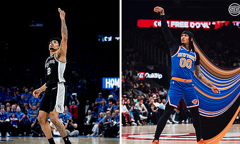 FIL-AMS: Gilaumang mas daghang mga Pinoy sa US ang mosaksi sa NBA Finals gumikan sa presensya sa duha ka Fil-Ams nga sila si Jordan Clarkson (No. 00) sa New York Knicks ug Dylan Harper (No. 2) sa San Antonio Spurs. /