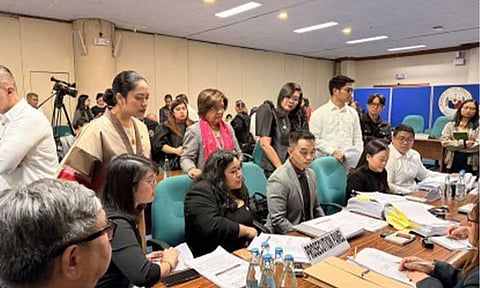 MARKING OF EVIDENCE. Members of the House prosecution panel confer with members of the defense team during the continuation of the pre-trial conference at the Senate in Pasay City on Tuesday (June 23, 2026). The prosecution panel is seeking faster ways to complete the marking of voluminous documentary evidence in the impeachment case against Vice President Sara Duterte. (Photo courtesy of House prosecution panel)