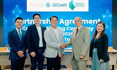 From left: Neil Trinidad, GCach Chief Marketing Officer; Jong Layug, Fuse Financing Inc. Chief Commercial and Business Assurance Officer; Tony Isidro, Fuse Financing Inc. President and CEO; Rogelio Quevedo, Securities and Exchange (SEC) Commission Commissioner; Sheara Lupango -Tamayo, SEC Financing and Lending Department Director.