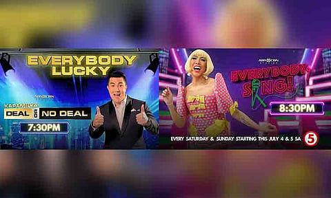 ABS-CBN’s hit game shows 'Kapamilya Deal or No Deal' and 'Everybody Sing' expand their weekend reach to TV5 starting July 4 & 5.