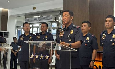 LESSER CRIMES. Philippine National Police chief Gen. Jose Melencio Nartatez Jr. leads a press briefing at Camp Crame in Quezon City on Monday (July 6, 2026). He said the nationwide crime rate dropped by 30.43 percent (from 3,073 to 2,138) in June, compared with the same period in 2025. (PNA photo by Lloyd Caliwan)