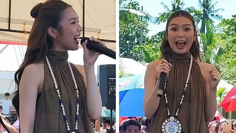 Francine Diaz performs at public school in Tacloban