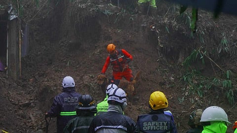 Rescue teams continue the search and retrieval operation on Monday, August 10, 2026, for the six individuals who remain missing following the Guisad Surong landslide in Baguio City. (Baguio City PIO)