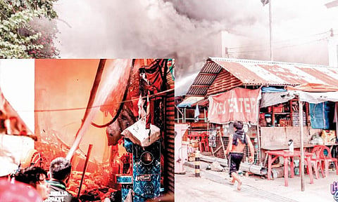 GILAMOY SA KAYO: Giisa sa ikatulong alarma sa kabomberohan ang sunog sa Minglanilla Public Market, diin dul-an 40 ka stalls ang hingpit nga naugdaw Biyernes sa buntag, Agusto 14.
