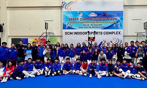 Members of the Philippine fencing team celebrate after their campaign at the 2026 Southeast Asian Fencing Federation (SEAFF) Cadet and Junior Championships at Arena TSH OCM in Kuala Lumpur, Malaysia.