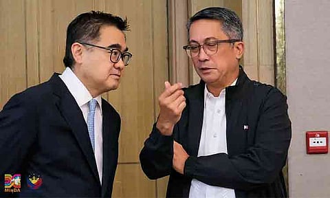 POSITiONING FOR GROWTH. Finance Secretary Frederick D. Go, left, and Mindanao Development Authority Chairperson and Secretary Leo Tereso Magno discuss investment opportunities for Mindanao during the Philippine Economic Briefing in Davao City.