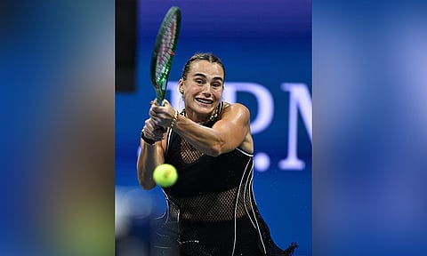 TENNIS POWER. Top-seeded Aryna Sabalenka of Belarus returns a shot during her second-round match at the US Open tennis tournament. Sabalenka advanced to the third round with a dominant 6-1, 6-1 victory over Russia’s Polina Iatcenko, continuing her pursuit of a third consecutive title at Flushing Meadows. /