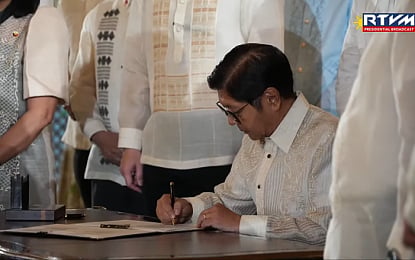 QUALITY TERTIARY EDUCATION. President Ferdinand R. Marcos Jr. signs into law Republic Act (RA) 12325 amending RA 10931, or the Universal Access to Quality Tertiary Education Act, during a ceremony at Malacañan Palace in Manila on Friday (Sept. 4, 2026). The ceremonial signing was witnessed by members of the Senate and the House of Representatives, Cabinet Secretaries, and other government officials. (RTVM screenshot)