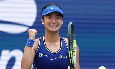 Alex Eala celebrates after defeating Ukraine’s Oleksandra Oliynykova in their US Open second-round match at Louis Armstrong Stadium in New York Thursday (Friday, September 4, 2026, Philippine time). Eala won 6-1, 6-4 to reach the US Open third round for the first time.