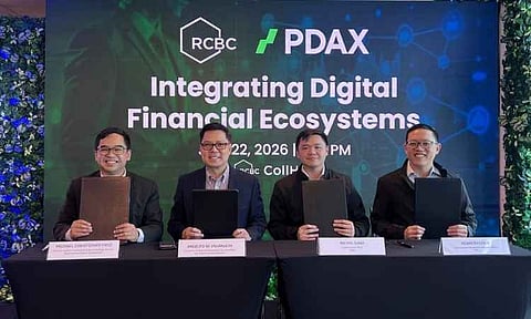 From L-R: Michael Christopher Cruz, First Vice President and Head of Usage and Strategic Business, RCBC, Lito Villanueva, Executive Vice President and Chief Innovations & Inclusion Officer, RCBC; Nichel Gaba, Chief Executive Officer, PDAX; and Kenneth Chua, Chief Financial and Business Development Officer, PDAX.