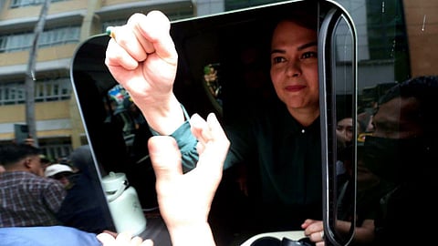 Vice President Sara Duterte arrives at the Quezon City Hall of Justice on Friday, September 11, 2026, for her scheduled arraignment regarding the three counts of grave threats filed against her. (Robert Oswald Alfiler/PNA Photo)