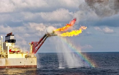 RESOURCE BOOST. The flaring operation for the newly-discovered natural gas reservoir at Malampaya East 1 (MAE-1), around five kilometers east of the current Malampaya field, in this undated photo. Malacanang on Jan. 19, 2026 said the discovery backs the government's bid to ensure adequate energy resources for the country. (Photo courtesy of Prime Energy)