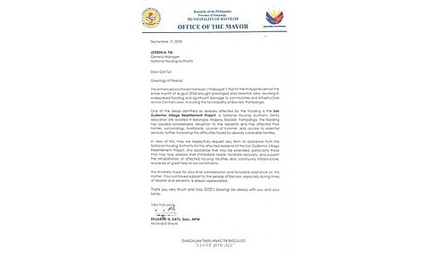 Bacolor mayor seeks NHA aid for flood-hit Tinajero residents