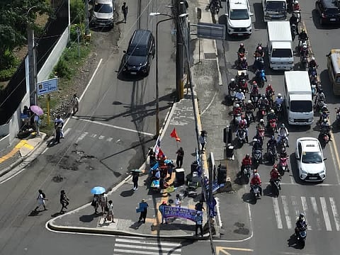 CEBU. Progressive groups and members of Piston-Cebu wait at the corner of P. del Rosario St. and Osmeña Blvd. in Cebu City at around 11:30 a.m. on September 29, 2026, for other members arriving from different parts of Cebu City and Mandaue City before proceeding to their main transport strike protest program along Colon St.
