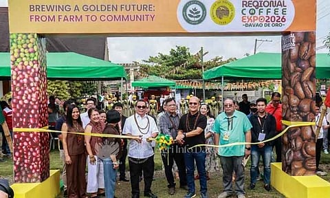 COFFEE EXPO. Davao de Oro officials and coffee industry stakeholders cut the ribbon to open the three-day Regional Coffee Expo 2026 in Nabunturan, Davao de Oro, Thursday, Oct. 1, 2026. The three-day expo showcases local coffee products, innovations, and opportunities for farmers and enterprises.