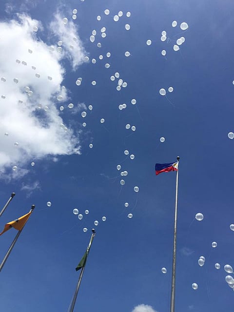 MARAWI. White balloons are released to symbolize hope as the Lanao del Sur provincial government marks the siege of Marawi City on Wednesday, May 23, 2018. (Photo courtesy of PIA Central Visayas regional director Fayette RiƱen)