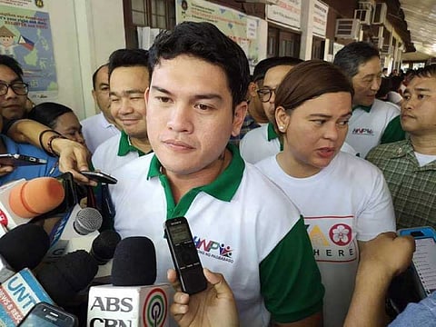 In this file photo, Sebastian "Baste" Duterte was accompanied by his sister, then-Davao City Mayor and current Vice President Sara Duterte, as he filed his certificate of candidacy on October 17, 2018.