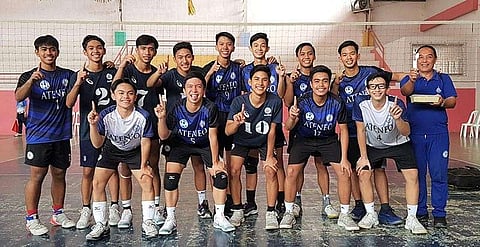 DAVAO. Members of the Davao City boys volleyball team flash the number one sign after winning the Davao Regional Catholic Educational Association of the Philippines (Ceap) volleyball tournament title at University of the Immaculate Conception (UIC) Bajada campus recently. (D'Artagnan Yambao)