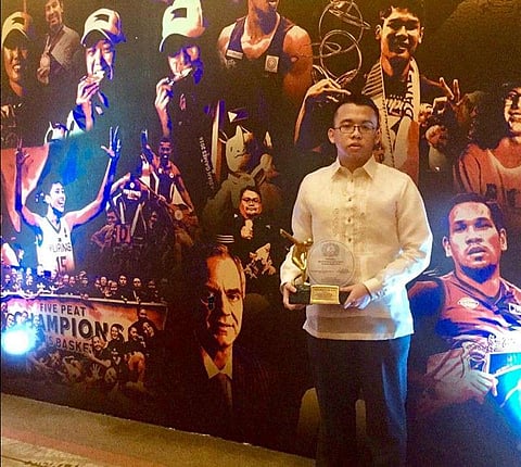 MANILA. Davao City's international master John Marvin Miciano receives his citation for emerging champion in the Asian Youth Championship during the SMC-PSA 2019 Awards Night Tuesday, February 26, at Maynila Ballroom. (Juanito Miciano Photo)