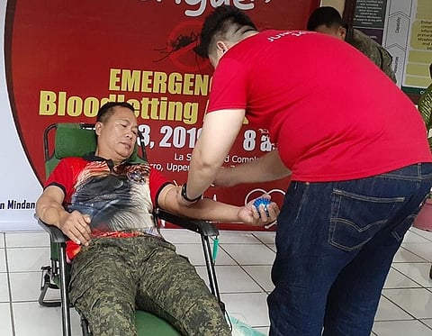 ZAMBOANGA. Lieutenant General Cirilito Sobejana, Western Mindanao Command (Westmincom) chief, donates blood Tuesday, July 23, for the benefit of dengue patients. The activity was initiated by Westmincom in partnership with other agencies and associations. (Bong Garcia)