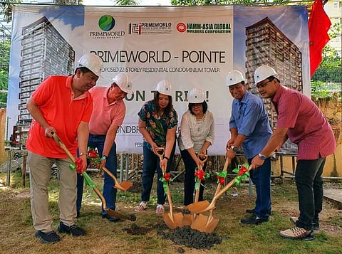 NEW HOME ADDRESS. (From left) Alex Tan, Johnny Ang, Carolyn Tan, Nelba Pangilinan, Eric Cinco and Arnel Gabriel Wong lead the groundbreaking of Primeworld Pointe on Saturday, Feb. 15, 2020. (SUNSTAR FOTO / ARNI ACLAO)