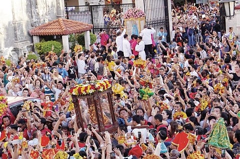 CANCELLED: The images of the Señor Sto. Niño and the Our Lady of Guadalupe depart from the Basilica Minore del Sto. Niño de Cebu for Mandaue City during the Traslacion on Jan. 17, 2020. Hours earlier, some 300,000 devotees had joined the Walk with Mary procession in Cebu City. These two are among the major religious activities that will not be taking place during the 456th celebration of the Fiesta Señor in January 2021. (Photo by Alex Badayos)