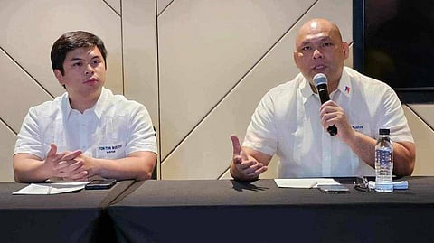 PPC KAPIHANMasantol Town mayor Jose Antonio Bustos III and his father, Patrol Party-list Congressman Jorge Bustos answer questions from members of the Pampanga Press Club (PPC) during the media group's monthly kapihan at Swiss Hotel Clark on Wednesday morning. Photo by Chris Navarro