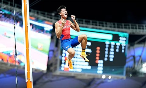 HISTORIC SILVER. Ernest John Obiena clinches the men’s pole vault silver medal 2023 World Athletics Championships in Budapest, Hungary over the weekend. It was the first silver for the Philippines in the global athletics meet. EJ OBIENA - Ernest Obiena FB/AP PHOTOS