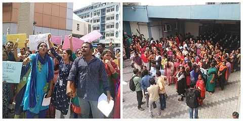 മാതൃഭൂമിക്ക് മുന്നിലേക്ക് സമരം വ്യാപിപ്പിച്ച് പിവിഎസ് ജീവനക്കാര്; ശമ്പളക്കുടിശ്ശികയില് പ്രക്ഷോഭം കടുക്കുന്നു