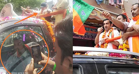 ആദ്യചിത്രം എഎപി പ്രചരിപ്പിക്കുന്നത്, രണ്ടാമത്തെ ചിത്രം യഥാര്ത്ഥ ഗംഭീര് തുറന്ന വാഹനത്തില് 