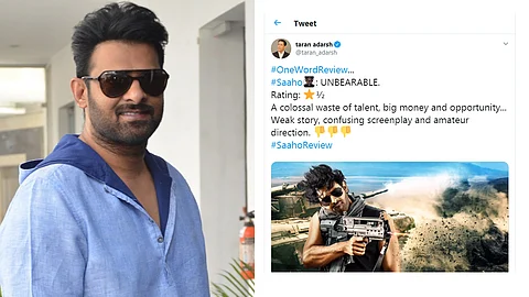 സാഹോ അസഹനീയമെന്ന് തരണ് ആദര്ശ്, സല്മാന്-ഷാരൂഖ് ഫ്ളോപ്പുകളെ വാഴ്ത്തിയ സ്ക്രീന് ഷോട്ടുമായി പ്രഭാസ് ആരാധകരുടെ മറുപടി