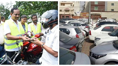 പുതിയ ഗതാഗത നിയമത്തില് ബോധവല്ക്കരണത്തിനെത്തിയ എംഎല്എ കാര് നിര്ത്തിയത് നോ പാര്ക്കിംഗില്; ഫൈനടിച്ച് പൊലീസ്