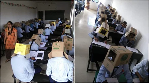 കോപ്പിയടി തടയാന് കാര്ട്ടണ് ബോക്സ്; വിദ്യാര്ത്ഥികളുടെ തലയില് വിചിത്ര വിദ്യാ പരീക്ഷണം