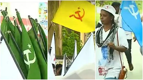 പച്ച, മഞ്ഞ, നീല നിറങ്ങളില് അരിവാള് ചുറ്റിക; ചുവപ്പ് കാണിച്ചാല് വോട്ട് കിട്ടാത്തതുകൊണ്ടാണോയെന്ന് കോണ്ഗ്രസ്