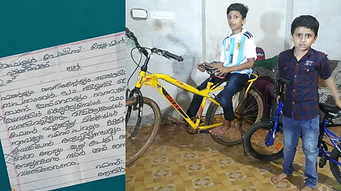 നോട്ടുബുക്ക് പേജ് ചീന്തിയെഴുതിയ ആബിറിന്റെ പരാതിക്ക് പരിഹാരം, സൈക്കിള് റെഡിയായി