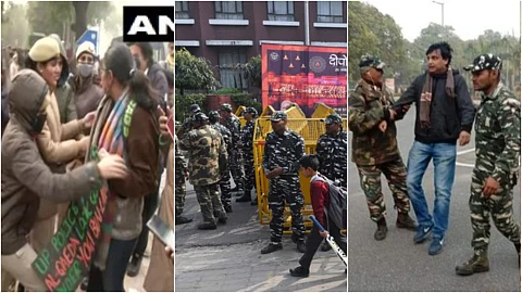 യുപി ഭവന് മുന്നില് കാലുകുത്താന് അനുവദിക്കാതെ ഡല്ഹി പൊലീസ്; കണ്ണുവെട്ടിച്ച് വിദ്യാര്ത്ഥികളുടെ മിന്നല് പ്രതിഷേധം