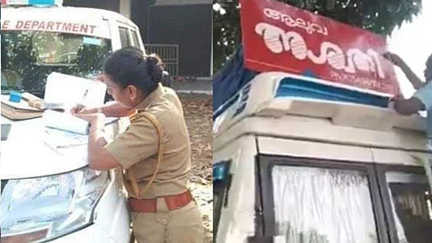 ‘നാടക വണ്ടിയില് ബോര്ഡ് വെച്ചു’; അളന്ന് 24,000 രൂപ പിഴയിട്ട് മോട്ടോര് വാഹനവകുപ്പ്, പ്രതിഷേധം