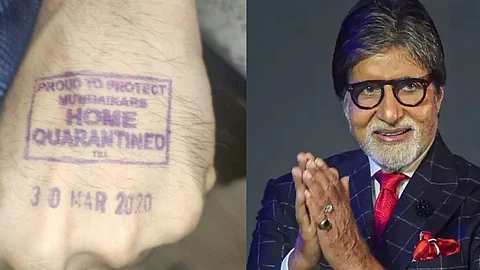 ഹോംക്വാറന്റൈന്ഡ് സ്റ്റാമ്പ് പതിപ്പിച്ച കൈ ട്വീറ്റ് ചെയ്ത് അമിതാഭ് ബച്ചന്; ആരാധകരോട് ജാഗ്രത പാലിക്കാന് നിര്ദേശം