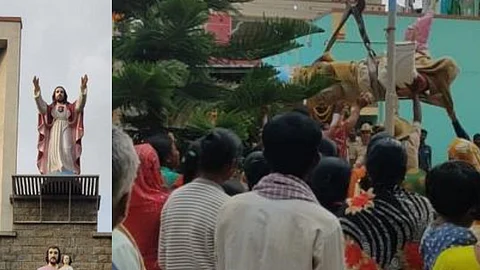 ‘സംഘപരിവാര് സംഘടനകള് പരാതി നല്കി’; വര്ഷങ്ങളായി ആരാധന നടത്തുന്ന ക്രിസ്തു പ്രതിമ നീക്കം ചെയ്ത് അധികൃതര്