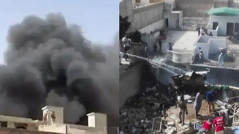 പാക് യാത്രാവിമാനം ജനവാസമേഖലയില് തകര്ന്നുവീണു; വിമാനത്തിലുണ്ടായിരുന്നത് 107 പേര്