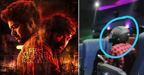 കരുതലോ അതോ മാസ്ക് ഇല്ലാഞ്ഞിട്ടോ? ഹെൽമെറ്റ് ധരിച്ച് 'മാസ്റ്റർ' കാണാനെത്തിയ പ്രേക്ഷകന്റെ ചിത്രം വൈറലാകുന്നു