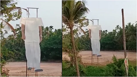 കണ്ണൂരിൽ പിണറായി വിജയന്റെ കട്ടൗട്ടിന്റെ തല വെട്ടിമാറ്റിയ നിലയില്; പിന്നിൽ ആർ എസ് എസെന്ന് സിപിഎം