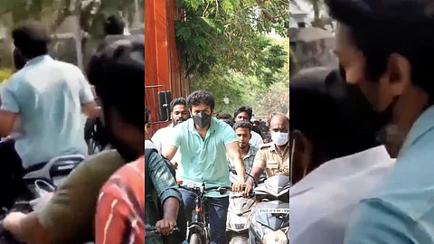 ഇന്ധനവിലയില് പ്രതിഷേധിച്ച് സൈക്കിളിൽ വോട്ട് ചെയ്യാനെത്തിയ വിജയ് സ്കൂട്ടറിൽ മടങ്ങി; വീഡിയോ