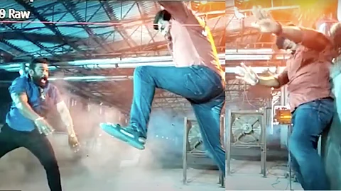 ബാബുരാജിന്റെ 'ഏറിൽ' വിശാലിന്റെ തോള് ഭിത്തിയിൽ ഇടിച്ചു; വീഡിയോ