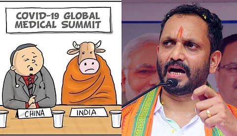 കാവി തുണി പുതച്ച പശു, ലളിതകലാ അക്കാദമിയുടെ പുരസ്കാരം കിട്ടിയ കാര്ട്ടൂണിനെതിരെ ബിജെപി