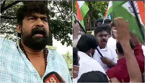 'ജോജു നിഷേധി, മാപ്പ് പറയണം'; വീടിന് മുന്നില് പ്രതിഷേധവുമായി യൂത്ത് കോണ്ഗ്രസ് പ്രവര്ത്തകര്