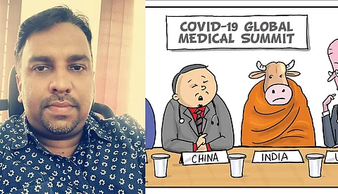 അശാസ്ത്രീയമായി കൊവിഡിനെ നേരിടുന്നു എന്ന് കാണിക്കാന് തന്നെയായിരുന്നു ആ കാര്ട്ടൂണ്, സംഘപരിവാര് ആക്രമണത്തില് അനൂപ് രാധാകൃഷ്ണന്