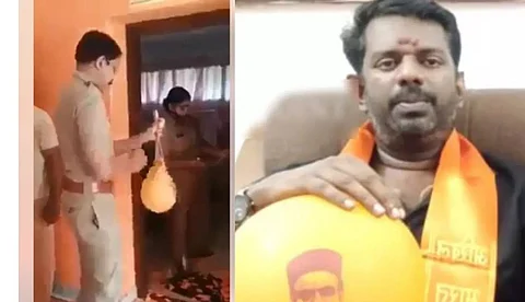 പൂരപ്പറമ്പില് വിതരണം ചെയ്യാന് സവര്ക്കര് മാസ്കും എയര് ബലൂണും; ഹിന്ദു മഹാസഭ സംസ്ഥാന അധ്യക്ഷന് പിടിയില്