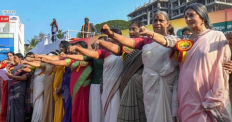 File photo of women in Kerala forming a "women's wall" in support of gender equality in January 2019, following protests against the Sabarimala verdict.