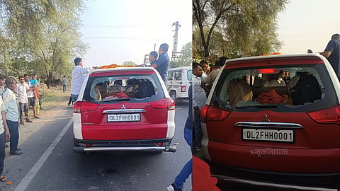 कांग्रेस प्रत्याशी पर हमले के बाद कार के टूटे शीशे